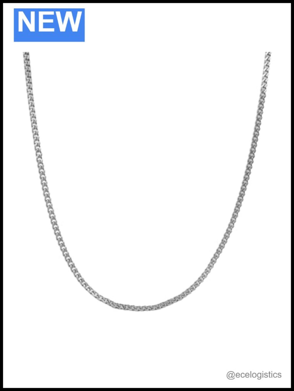 14K White Gold-Plated Cuban Link Chain Necklace 2MM 20 Inch with Travel Pouch